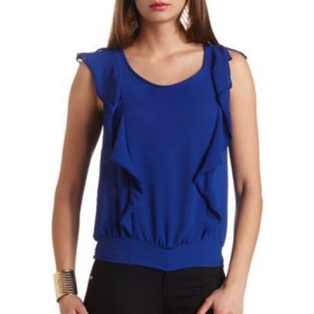 {Charlotte Russe} Royal Blue Ruffle Blouse Shirt